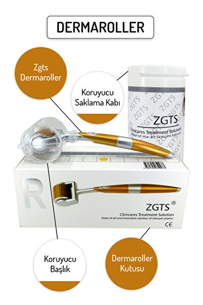 Zgts Dermaroller 1.00mm Dezenfektan Hediye 192 Titanyum Iğneli Gold Derma Roller