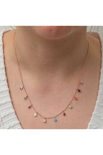 Skygo Silver Colored Lucky Women's Necklace with Drop Stone Detail