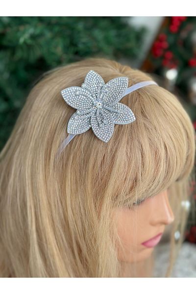 QUEEN AKSESUAR Silver Gray Star Flower with Luxurious Crystal Stone Lotus Flower Birthday Invitation Christmas Custom Crown Metal Crown