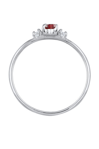 ELLI Inel de logodnă pentru femei, inimă de dragoste cu cristale de zirconiu roșii, din argint 925 placat cu aur