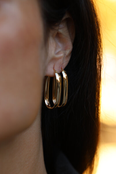 Yenigün Kuyumculuk 14 Ayar Altın Oval Ataç Küpe