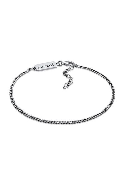 KUZZOI Náramek Pánský řetízek Základní Minimální Oxidovaný Nastavitelný V 925 Sterling Silver