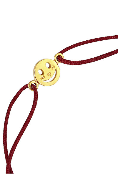 ELLI Dámský náramek se symbolem usmívající se tváře s červeným nylonem, pozlacený stříbrem 925