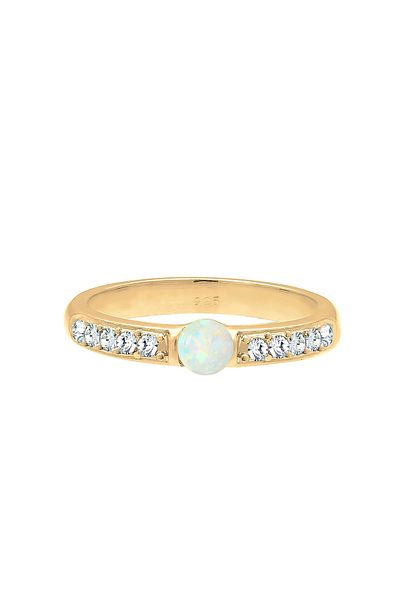 ELLI Ring Women Precious Glamorous with Crystals and Opal in 925 Sterling Silver
