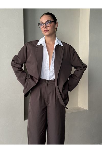Laluvia Kaffee Holly Pocket Blazer Jacke Hose Set - 8440