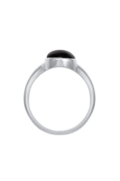 ELLI Inel de damă oval cu onix, placat cu aur, din argint 925