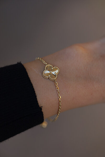 Yenigün Kuyumculuk 14 Ayar Altın Işıltılı Yonca Bileklik