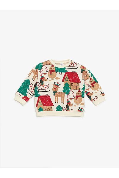 LC Waikiki Lcw Ecru Christmas Themed Baby Boy Tracksuit Set