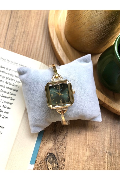 Coliseum Kare Taşlı Tasarım Gold İçi Yeşil Kadın Kol Saati