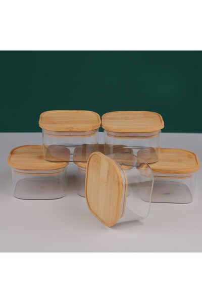 MİEN 4 ADET KARE BAMBU KAPAKLI CAM KAHVALTILIK