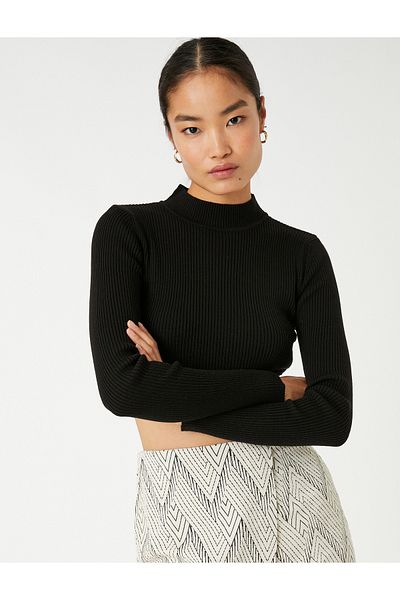 Koton Crop Knitwear Sweater High Collar Ribbed Cashmere Textured
