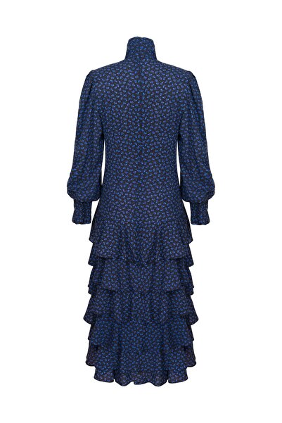 laulei Jasmine Fırfır Detaylı Mavi Midi Elbise