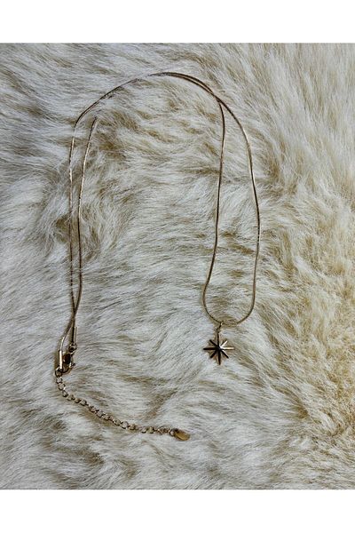STAİNLES Steel North Star Thin Chain Steel Necklace