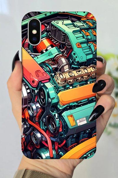 Snacase جراب سيليكون متوافق مع هاتف Apple iPhone X مطبوع عليه نمط محرك ميكاني...