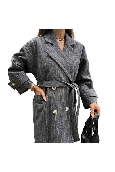 Welsoft New Season Double Breasted Collar Lined Belted Women's Coat