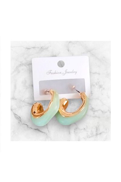 Enjoy Green Color Steel Bone Earrings - with Throw Detail, Half Moon Hoop, for Gift/Birthday