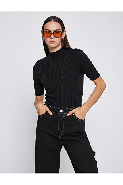 Koton Πλεκτό πουλόβερ με ψηλό γιακά κοντό μανίκι κασμίρ ανάγλυφη