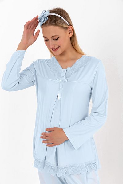 ByLohusa Set de pijamale de maternitate Effortt Blue