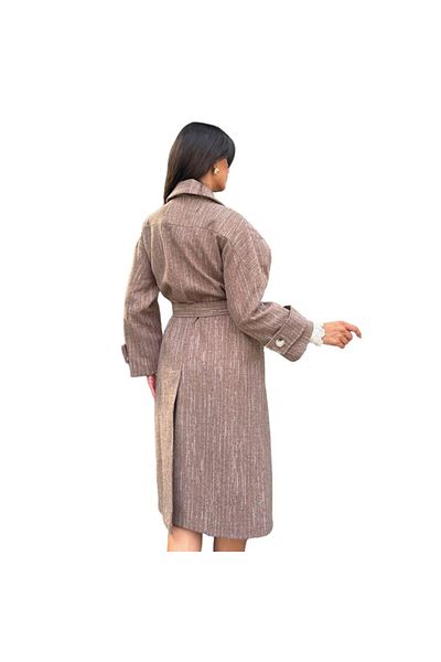 Welsoft New Season Double Breasted Collar Lined Belted Women's Coat