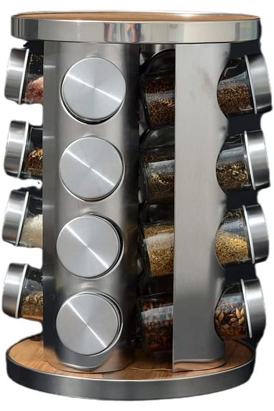 ORCHID 16PCS SS SPICE JARS WITH REVOLVING RACK