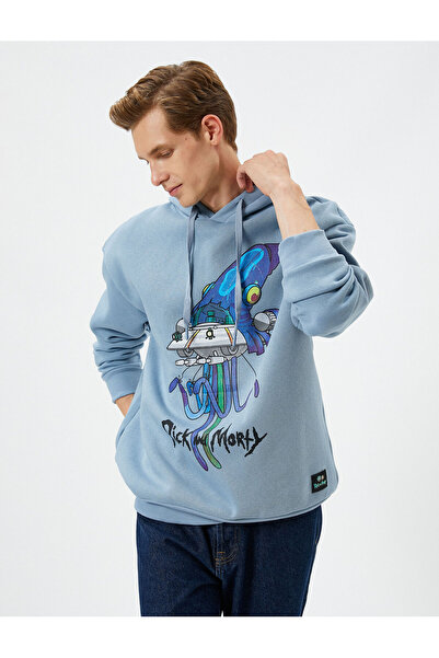 Koton Rick and Morty Kapşonlu Oversize Sweatshirt Şardonlu Lisanslı Baskılı