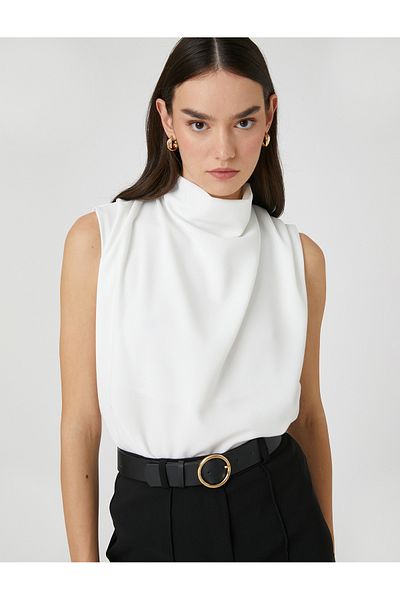 Koton Drapierte Bluse mit hohem Kragen, ärmellos