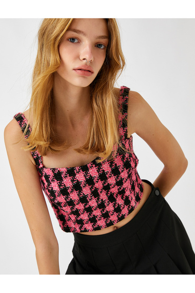 Koton Tweed Bustier Sweetheart Neck Crop