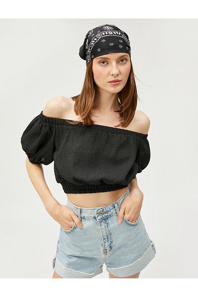 Koton Μπλούζα Crop Off Shoulder Balloon Sleeves