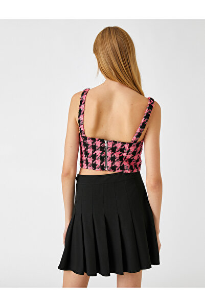 Koton Tweed Bustier Sweetheart Neck Crop