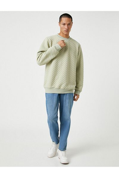 Koton Základní texturovaná mikina Crew Neck Dlouhý rukáv