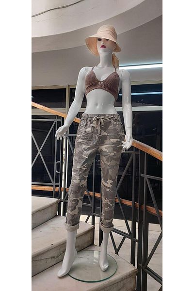 Bohem Stil Italian Waist Tie Camouflage Patterned Skinny Leg Trousers (Size 36-44)
