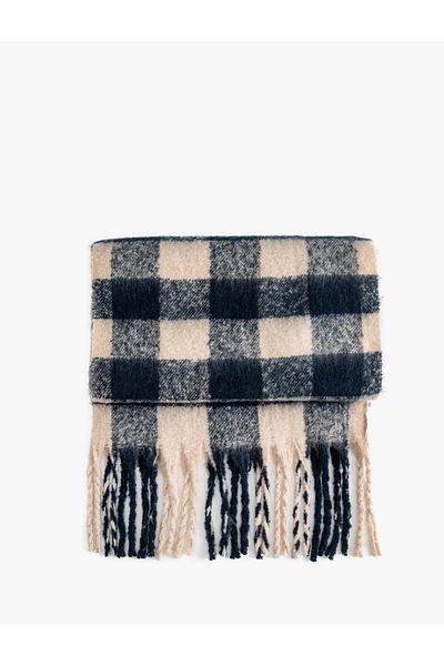 Koton Dark Blue Women's Plaid Patterned Scarf