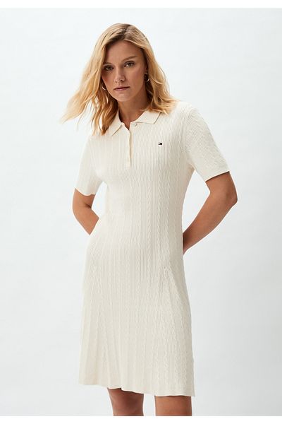 Tommy Hilfiger Over Knee Polo Neck Cotton Short Sleeve Yellow Dress - Ww0Ww43087-Z00