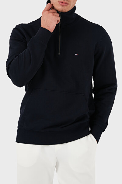 Tommy Hilfiger Erkek Fermuarlı Logolu Mavi Sweatshirt MW0MW37238-DW5