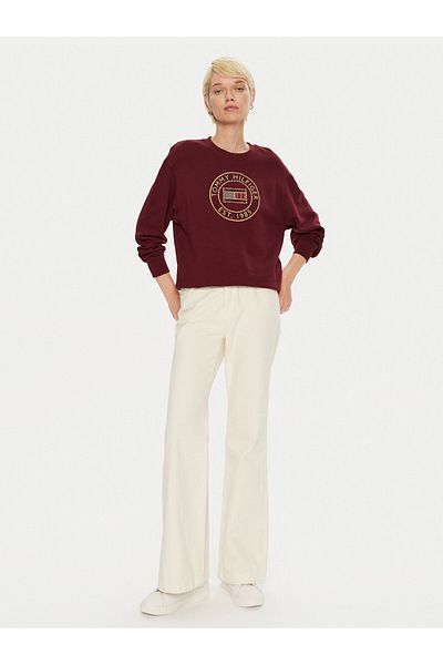 Tommy Hilfiger Burgundy Sweatshirt - Women'S, Crew Neck, Big Brand Logo Ww0Ww42891-Vlp