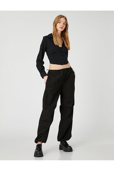Koton Cămașă crop din poplin cu detaliu accesorii, cu mânecă lungă, croială asimetrică
