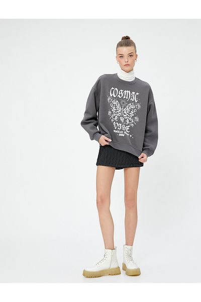 Koton Printed Sweatshirt Comfortable Fit Crew Neck Long Sleeve