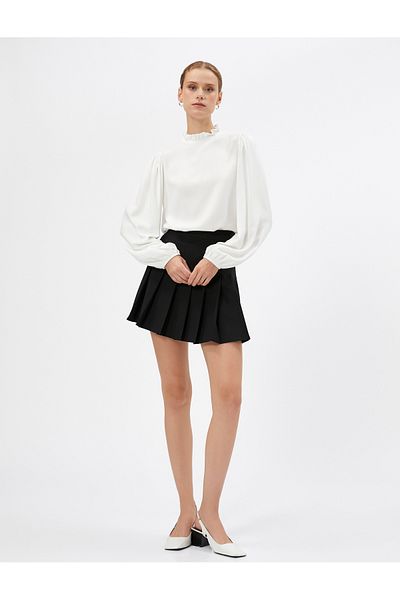 Koton Balloon Sleeve Blouse with Frilly Collar and Elastic Viscose Sleeves