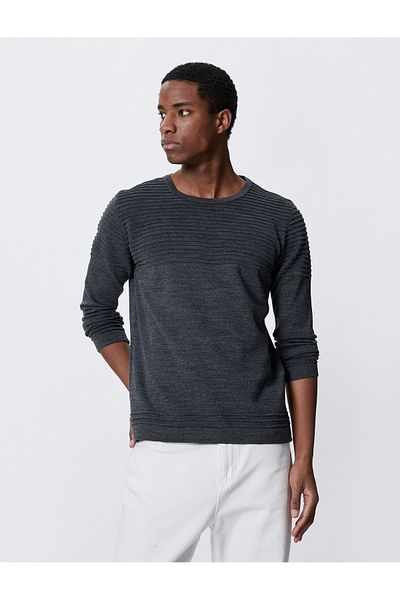 Koton Basic Knitwear Sweater Textured Crew Neck Slim Cut