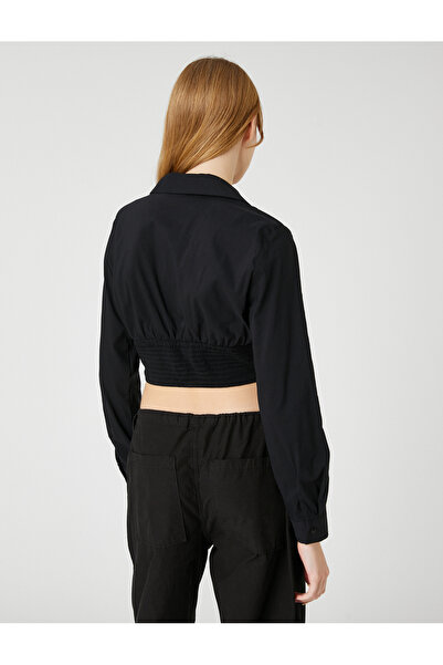 Koton Crop popelínová košile s detaily příslušenství s dlouhým rukávem, asymetrický střih