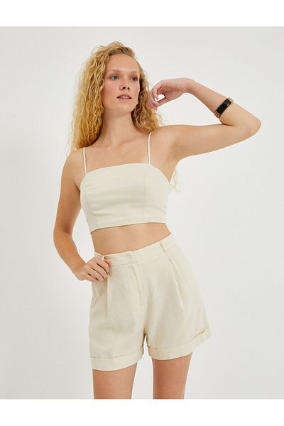 Koton Crop Tank Top mit dünnen Trägern aus Leinenmischung