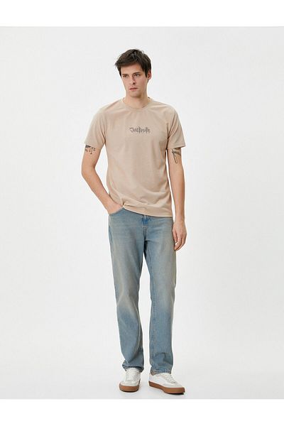 Koton Slogan Printed T-Shirt Crew Neck Short Sleeve