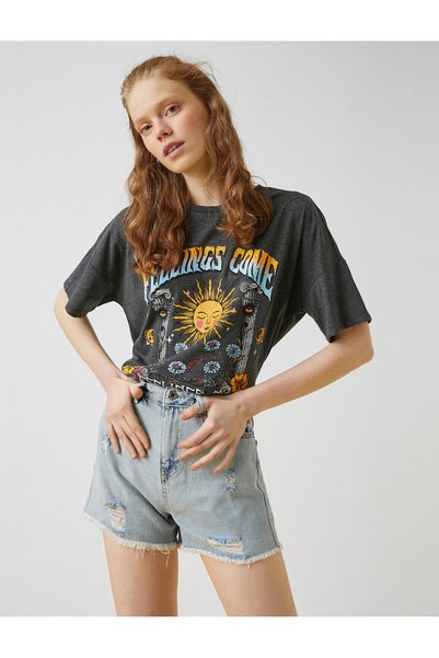 Koton Εκτύπωση Oversize T-Shirt Crew Lack