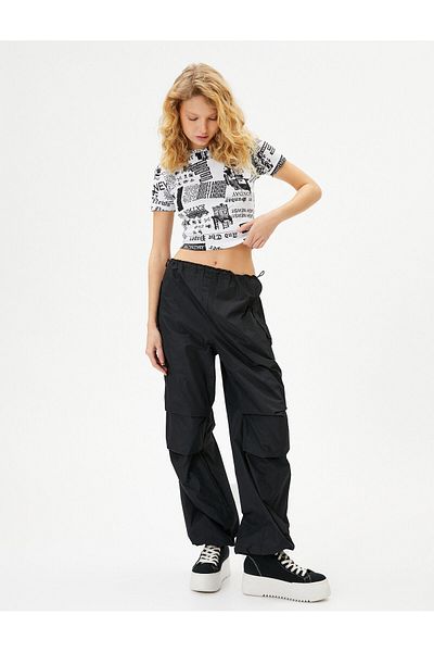 Koton Tricou Crop Imprimat Slim Fit mânecă scurtă Decolteu Crew Bumbac