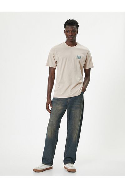 Koton T-Shirt με λαιμόκοψη από βαμβακερό στάμπα Leisure