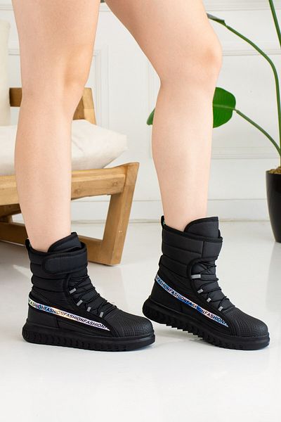 Nstil Μαύρες Unisex Παιδικές μπότες χιονιού για ενήλικες - Γούνα εσωτερικά, Velcro, Αντιολισθητική σόλα, 920