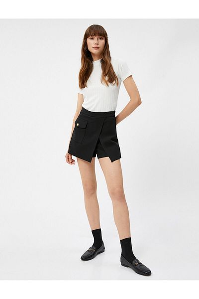 Koton Tricou cu mânecă scurtă, guler înalt, împletitură cu model