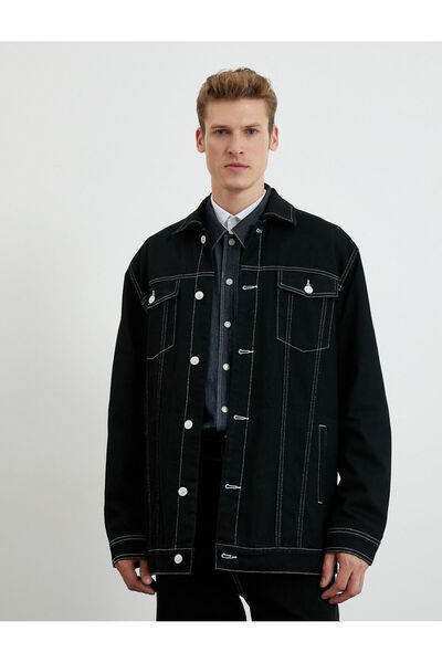 Koton Τζιν μπουφάν με κουμπιά Τσέπη Ράψιμο Λεπτομερή γιακά πουκαμίσου