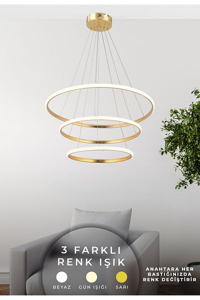 Kitchen Life Modern Gold Coated Kitchen Living Room Chandelier with 3 Color Features - Led Chandelier