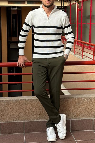 inpool Line Pattern, Half Zipper, Stand Collar, Knitwear Knit, Pattern Tracking, Winter Sweater 24Pltk08